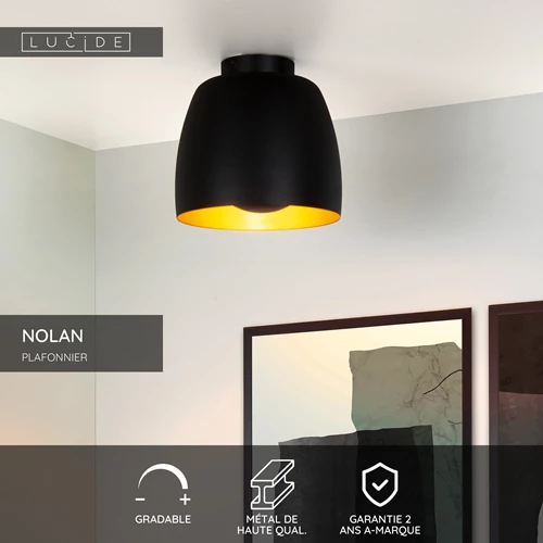 Lucide NOLAN - Plafonnier - Ø 24 cm - 1xE27 - Noir - USP